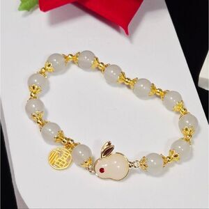 White Jade Rabbit Bracelet – Chinese New Year Lucky Charm Symbolic Kawaii Gift